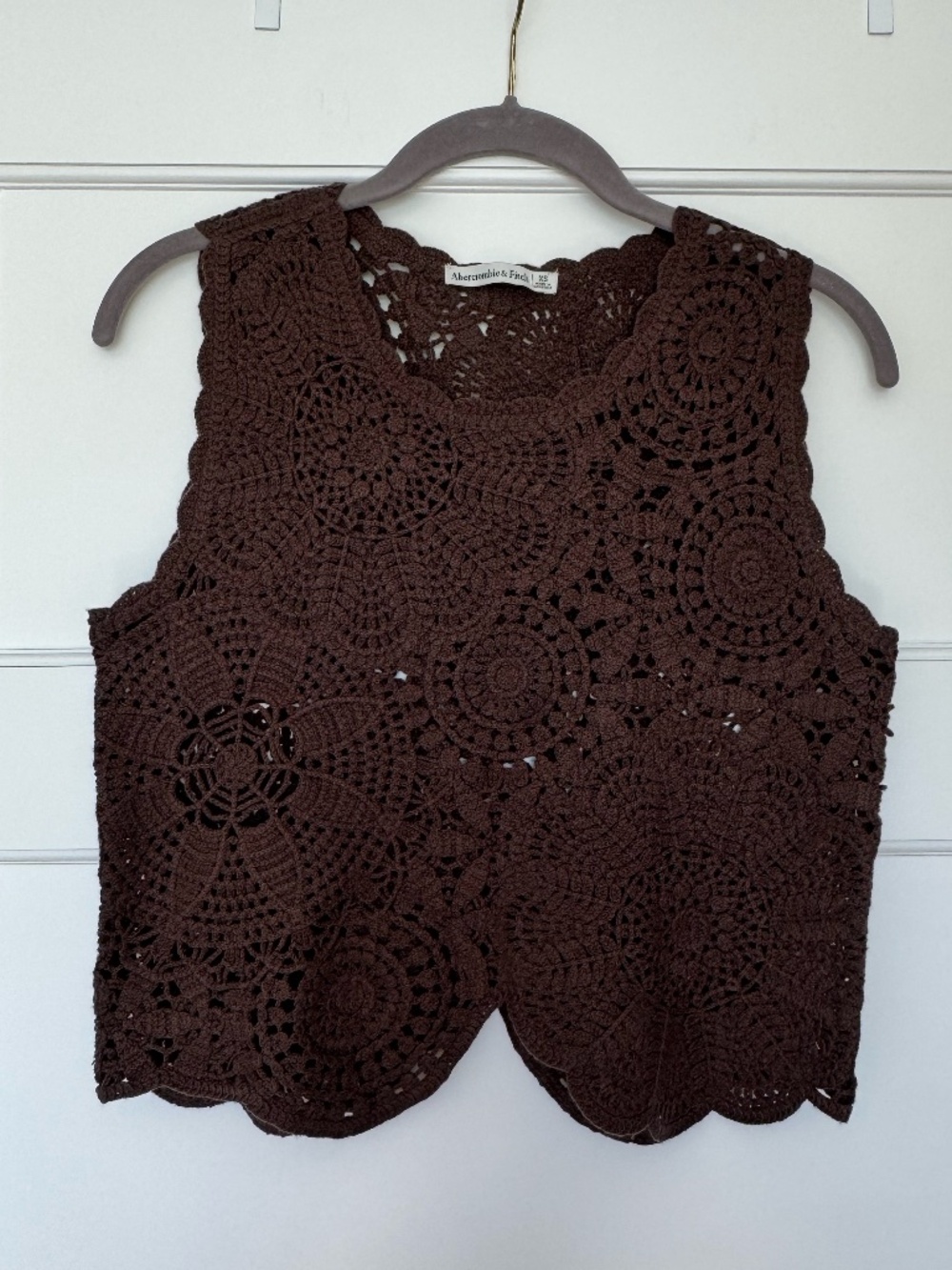 Abercrombie & Fitch Brown Crochet Lace Sleeveless Top Boho Floral Knit Blouse